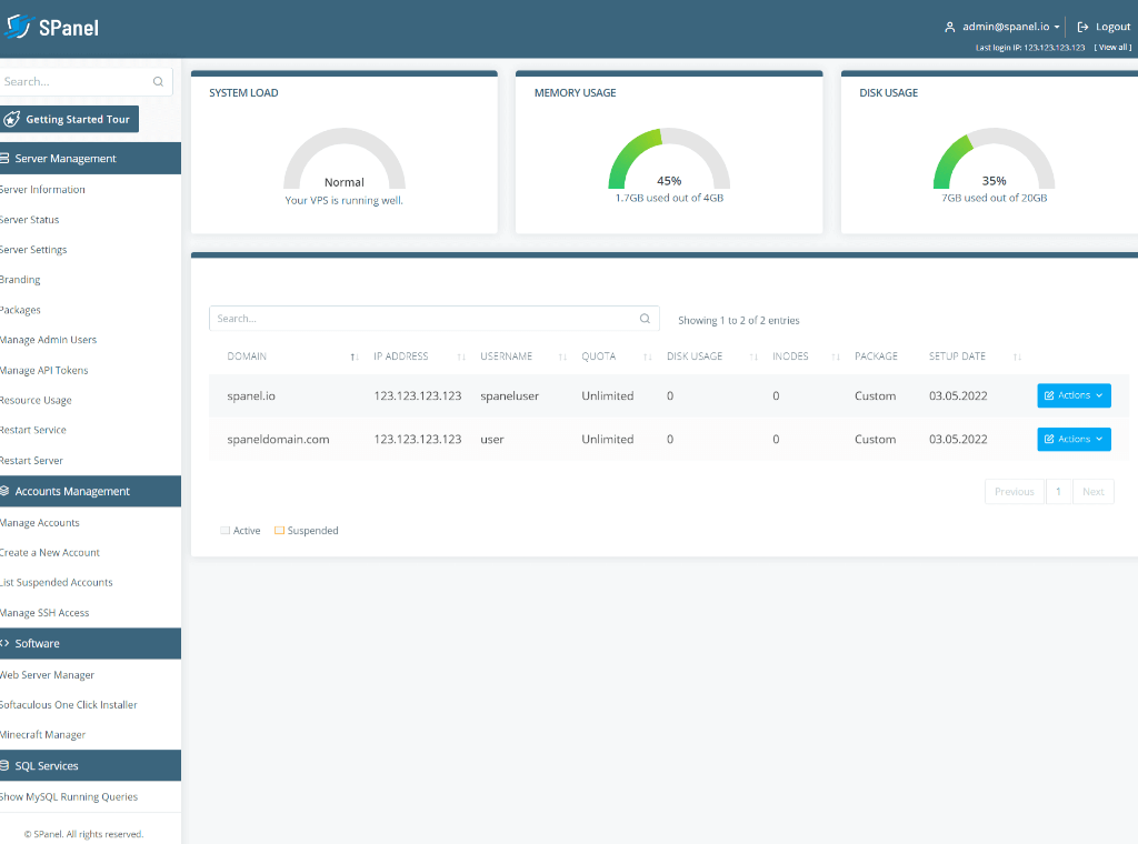 Scala hosting Spanel